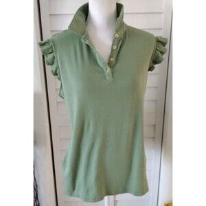 Jones New York Green Polo Top Ruffled Sleeveless V-Neck Women's‎ XL